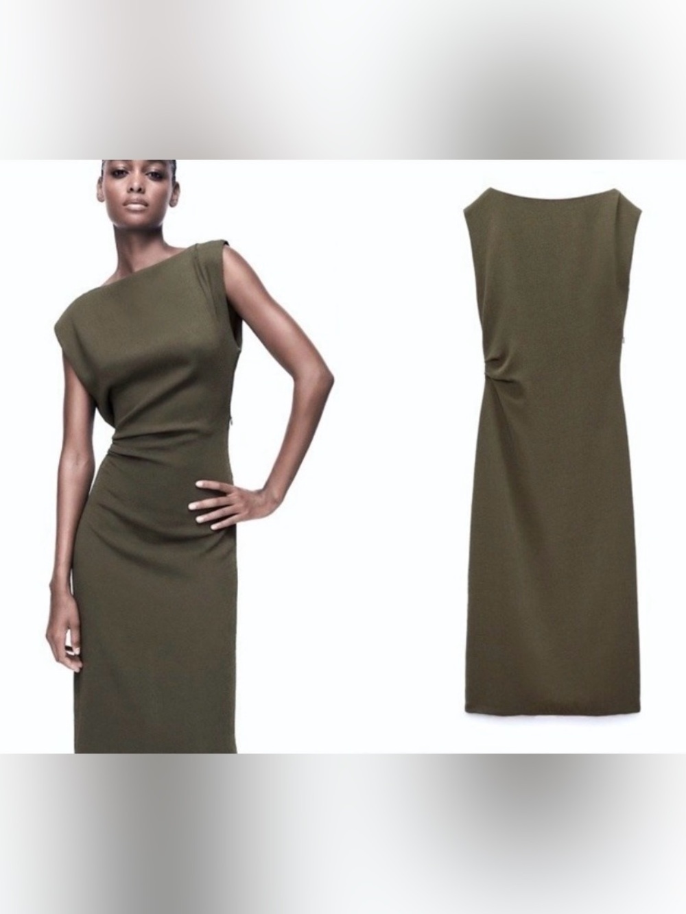 Zara Olive Asymmetric Sheath Dress